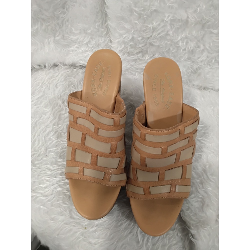 Kork Ease Wooden Clog Platform Wedge Sandals Tan Leather Woven Women's 7